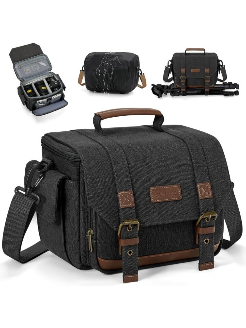 Stylish Canvas Crossbody Camera Sling Bag with Rain Cover - Perfect for Travel